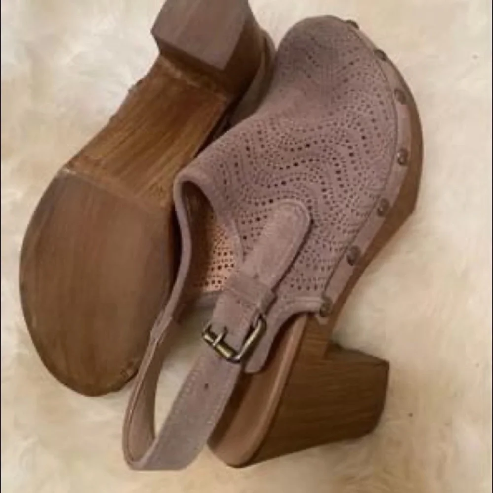 Eric Michael | Women's Brown Embellished Studded Lasercut Julia Clogs Heels